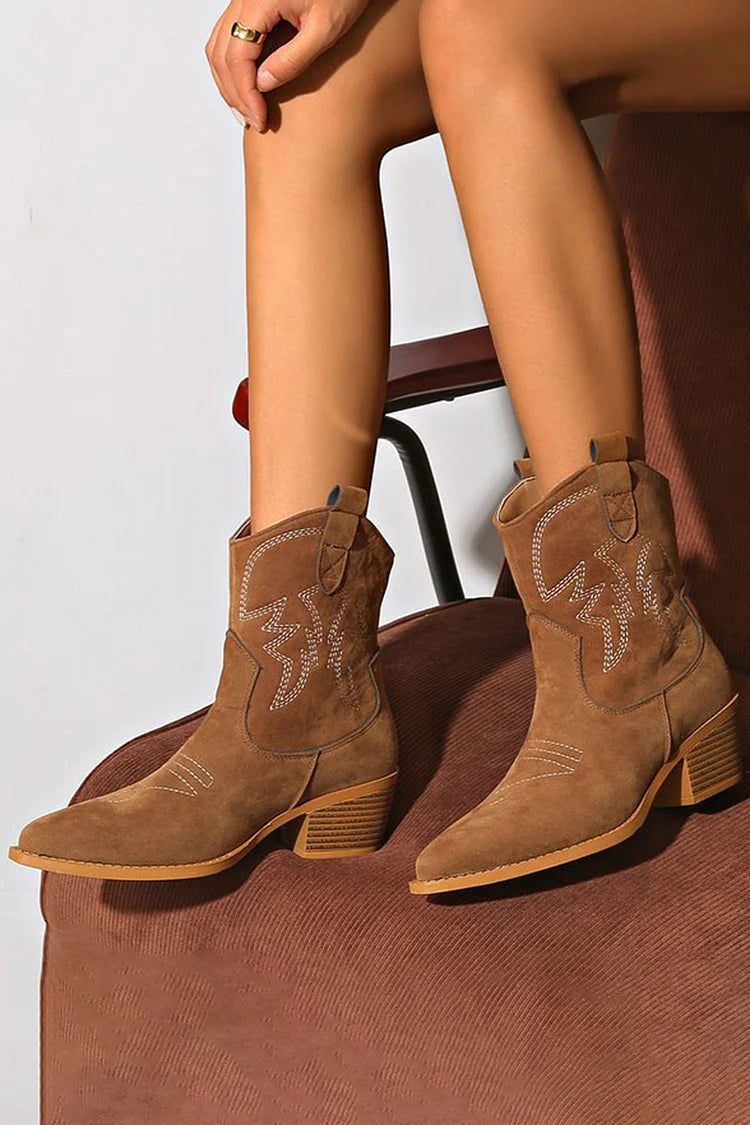 Ellie | Pointed Western Ankle Boot
