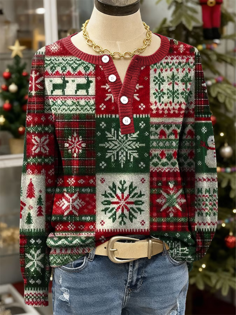 Cara | Festive Reindeer and Snowflake Sweater