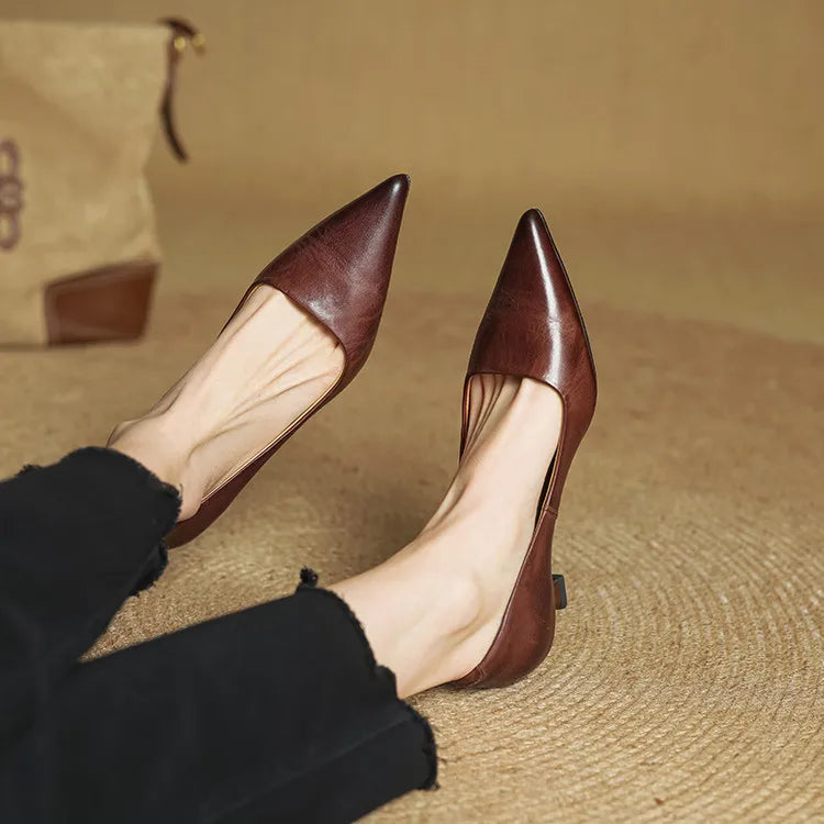 Jessica | Elegant Pointed Toe Leather Heels